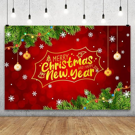 YongFoto Merry Christmas Backdrop 10x7ft Snowflakes Christmas Tree Red Green Photography Background Happy New Year Xmas Eve Family Party Banner Room Decorations Photoshoot Wallpaper Photo Booth