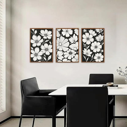 HLNIUC Abstract Black and White Framed Canvas Wall Art,White Daisy Flower Plant Poster,Modern Minimalist Floral Painting,Botanical Floral Canvas Art Print for Living Room Bedroom-16 x24 x3