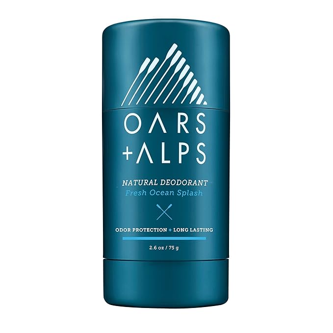 Oars + Alps Deodorant for Men & Women, Aluminum Free Deodorant for Men, Dermatologist Tested, Clean Ingredients, Non Toxic, Vegan, Long Lasting, Odor Protection, Fresh Ocean Splash, 1pk, 2.6oz