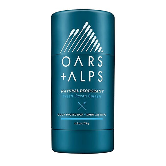 Oars + Alps Deodorant for Men & Women, Aluminum Free Deodorant for Men, Dermatologist Tested, Clean Ingredients, Non Toxic, Vegan, Long Lasting, Odor Protection, Fresh Ocean Splash, 1pk, 2.6oz