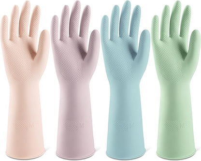 ThxToms 4 Pairs Rubber Kitchen Dishwashing Gloves, Reusable Household Cleaning Gloves,Non-Slip,Long-lasting
