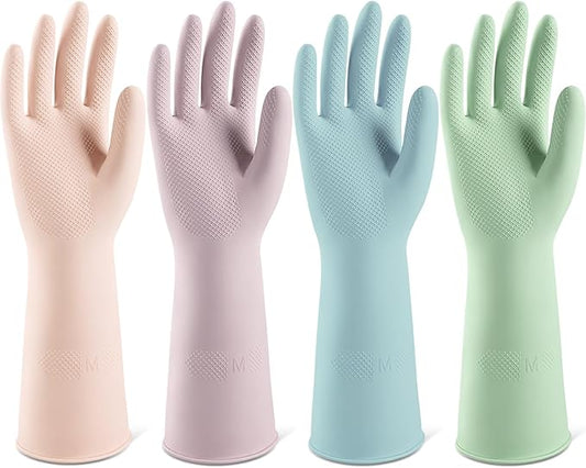 ThxToms 4 Pairs Rubber Kitchen Dishwashing Gloves, Reusable Household Cleaning Gloves,Non-Slip,Long-lasting