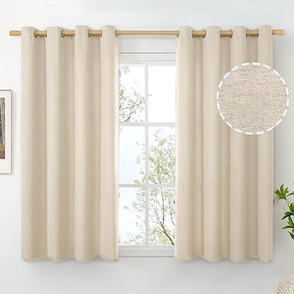 BGment Oatmeal Linen Curtains for Short Windows 45 Inch Length 2 Panels, Thick Textured Privacy Drapes Light Filtering for Bedroom Farmhouse Living Room Grommet Top, Each 52 Inch Wide
