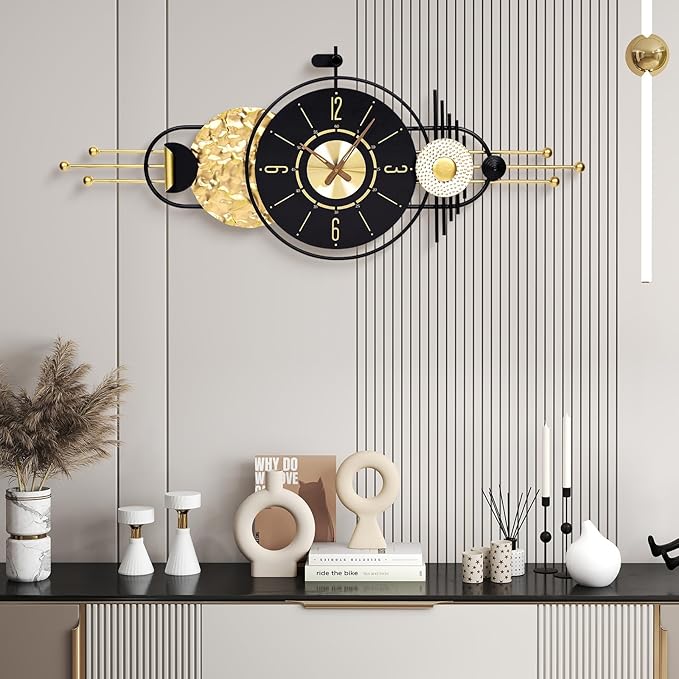 47x19 Inches Large Modern Decorative Wall Clock, Abstract Non-Ticking Battery Operated Analog Clocks for Living Room, Bedroom, Home & Office - Easy to Read