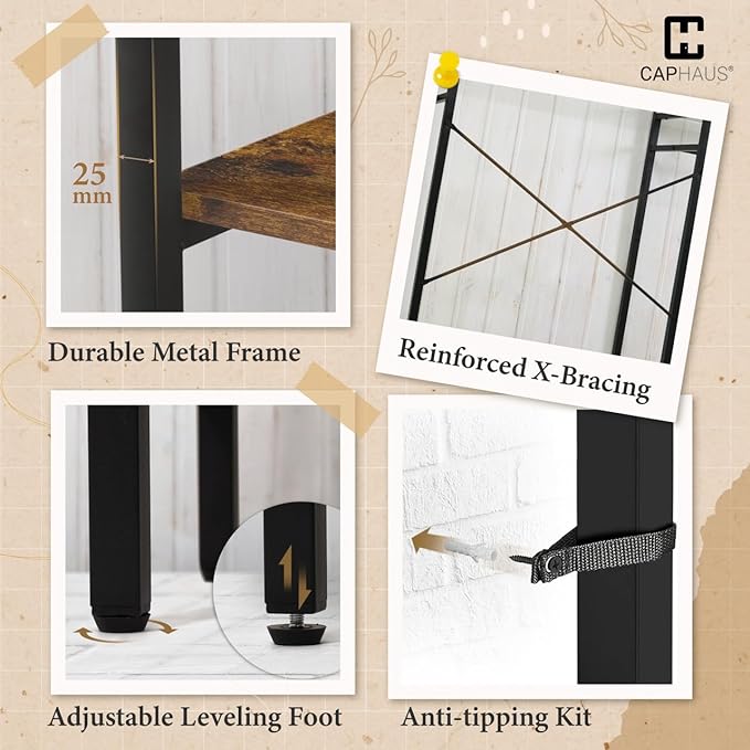 CAPHAUS 913lbs Capacity Garment Rack for Hanging Clothes, Heavy Duty Open Wardrobe w/Hanging Rods, Free Standing Closet Organizer, Clothing Rack, Metal Closet w/Wooden Boards, Rustic Oak Board