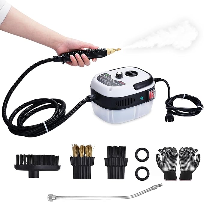 Handheld Steam Cleaner, 2500W Hand-Held High Pressure Portable Cleaning Machine with 3 Brush, High Temperature Steamer for Home Use, Kitchen, Furniture, Bathroom, Car (White)