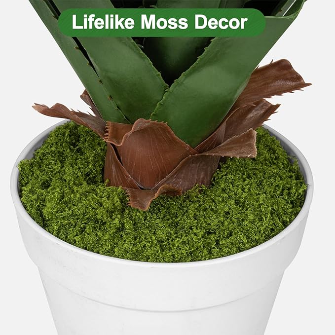 4ft Artificial Agave Plant, Realistic Faux Spiked Agave Tree with Lifelike Leaves and Moss in White Pot, Indoor Outdoor Floor Plant for Home Office Patio Porch Decor