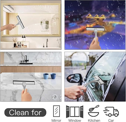 peafowl Shower Squeegee Stainless Steel Bath Squeegee for Shower Glass Doors Bathroom Windows Kitchen Mirror and Car Glass with Hooks Holder (Brushed Silver, 6 inch-2Pack)