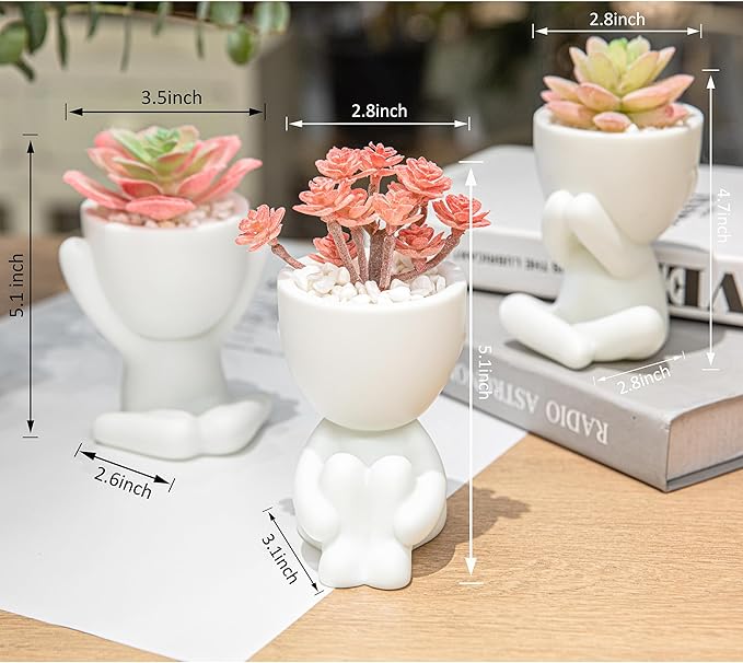HEYO-YEPY 3PCS Cute Artificial Plant Office Decor for Women and Men, Aesthetic Desk Plant Decor for Office and Home, Potted Small Fake Plants for Indoor Decoration, White Pots Pink Plants
