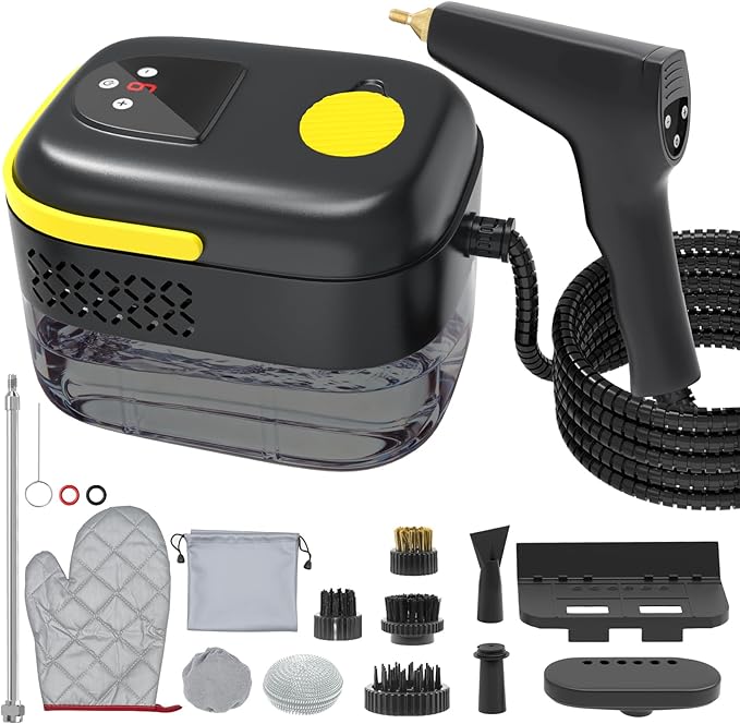 Handheld Steam Cleaner for Home, Portable Steamer for Cleaning with 6-Level Adjustable Handle, 1.47Qt Tank, 15s Heat-Up, 185" Reach & 16 Accessories – Clean Dirt, Car, Grout, Tile, Floor, Grease