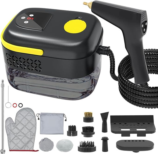 Handheld Steam Cleaner for Home, Portable Steamer for Cleaning with 6-Level Adjustable Handle, 1.47Qt Tank, 15s Heat-Up, 185" Reach & 16 Accessories – Clean Dirt, Car, Grout, Tile, Floor, Grease