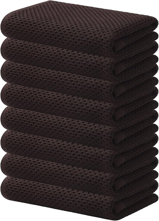 Kitinjoy 100% Cotton Waffle Weave Kitchen Towels, 8-Pack Super Soft and Absorbent Dish Towels for Drying Dishes, Kitchen Hand Towels, 13 in x 28 in, Dark Brown