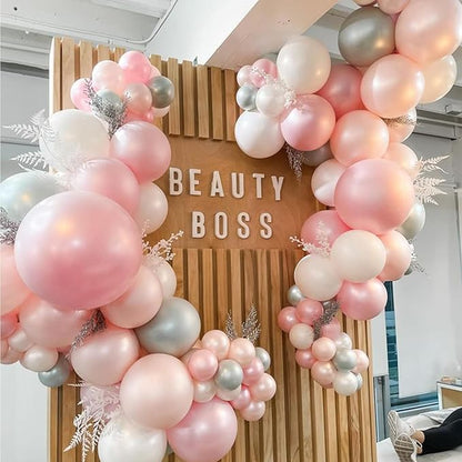 Pink and Silver Balloon, 60 Pcs 12 Inches Pastel Pink White Confetti Balloons for Girls Kids Birthday Wedding Baby Shower Graduation