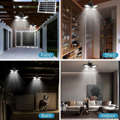 NIORSUN Solar Outdoor Lights Solar Lights Indoor Motion Sensor Pendant Light 3 Colors 4-Leaf 4 Modes with Remote, 2x16.4ft Wire Waterproof Security Lamp for Garage Shed Home Barn Shop Gazebo(2 Pack)