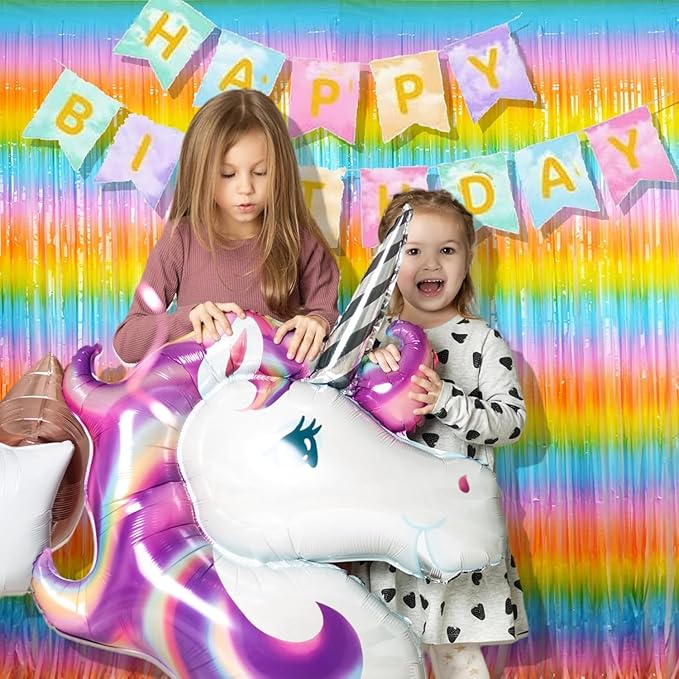 BRAVESHINE Colourful Tinsel Fringe Curtains - 2Pcs 3.2x8.2ft Holidays Photo Booths Streamers Backdrop for Christmas/New Years/Princess/Pastel/Girl/Unicorn/Birthday/Bridal Shower Party Decorations