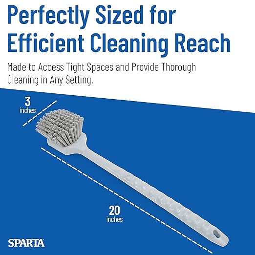 SPARTA 40501EC23 Plastic Large Scrub Brush, Kitchen Brush, Utility Brush With Long Handle For Cleaning, 20 Inches, Gray