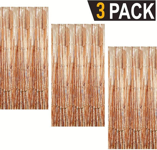 GOER 3.2 ft x 8.2 ft Metallic Tinsel Foil Fringe Curtains Party Photo Backdrop Party Streamers for Birthday,Graduation,New Year Eve Party Decorations Wedding Decor (3 Packs,Champagne Gold)