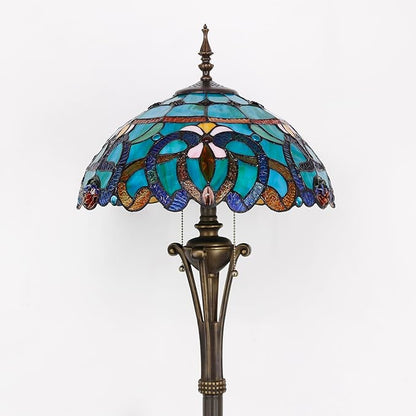 Tiffany Floor Lamp Blue Green Stained Glass Jewelry Baroque Standing Reading Light 16X16X70 Inches Antique Pole Corner Lamp Decor Bedroom Office Living Room
