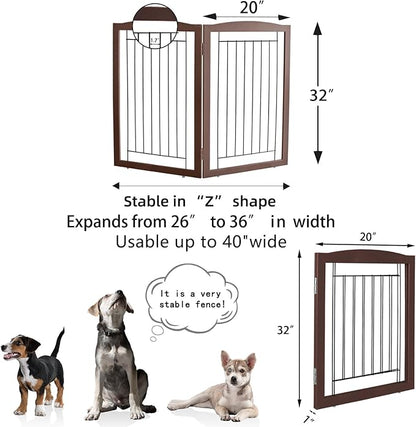 ZJSF Freestanding Foldable Dog Gate for House Extra Wide Wooden Indoor Puppy Gate Stairs Doorways Pet Gate Tall Dog Fence 2 Panels Fence Brown