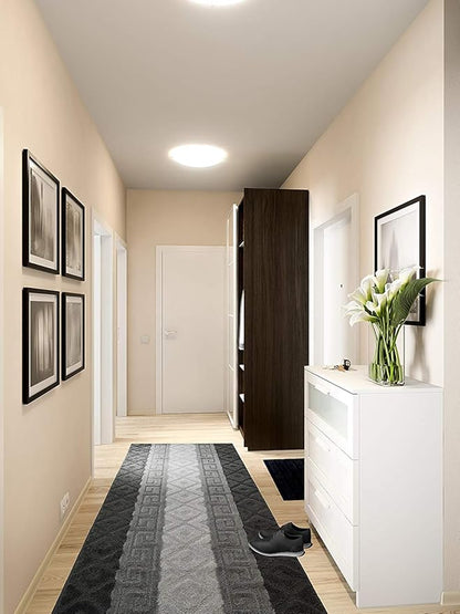 Custom Cut Hallway Runner Rug, Slip Resistant, 31 Inch Wide X Your Choice of Length, Meander Anthracite, 31 Inch X 25 feet