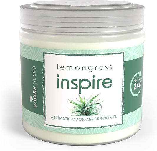 Wipex Odor Eliminator Gel Jar - Inspire Lemongrass 15oz, Odor Eliminator for Home, Effective Odor Absorber for Long-Lasting Freshness, Ideal for Rooms, Offices & Yoga Studios - Lemongrass