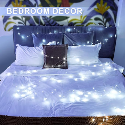 JMEXSUSS 2 Pack White Fairy Lights Battery Operated, Total 200 LED 66ft Twinkle Lights with Remote, 8 Mode White String Lights for Bedroom Ceiling Centerpiece Tree Indoor Outdoor Decor