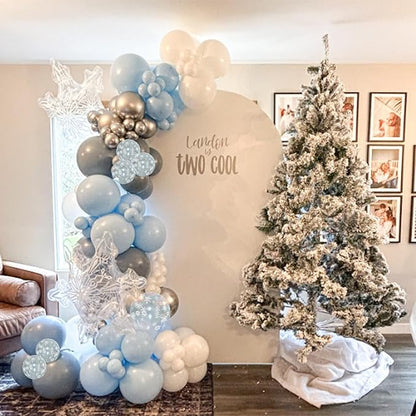 Blue White Balloons, 60 PCS 12 Inch Dusty Light Baby Blue White and Silver Balloon Snowflake Balloons for Winter Baby Boy Shower Decorations Bridal Shower Wedding Birthday Party