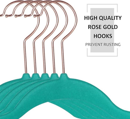 VECELO Premium Velvet Clothes Hangers Suit Heavy Duty (50 Pack)-Non Slip & Space-Saving with 6 Finger Clips & 2Tie Rack Excellent for Men and Women,Light Teal