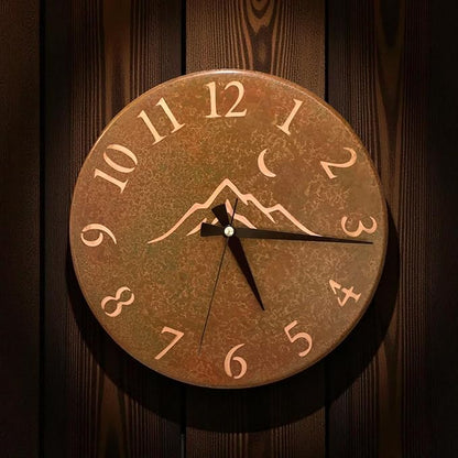 Handmade Pure Copper Wall Clock for Home Decoration, Decor Clock for Living Room, Bedroom and Kitchen, Rustic Decorative Mural Clock Art for Farmhouse (Rusty Landscape, 11)