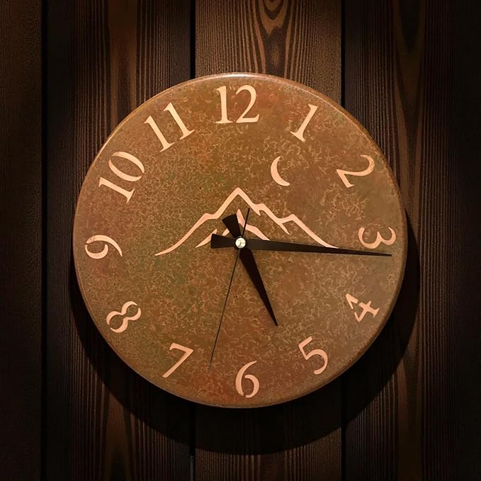 Handmade Pure Copper Wall Clock for Home Decoration, Decor Clock for Living Room, Bedroom and Kitchen, Rustic Decorative Mural Clock Art for Farmhouse (Rusty Landscape, 17.7)