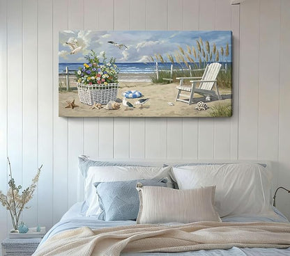 ARTZON Beach Scene Wall Art – Relaxing Large Blue Tropical Nature Sunshine Seascape Picture Modern Summer Coastal Canvas Print Decor for Living Room, Bedroom, 48x24 Inch