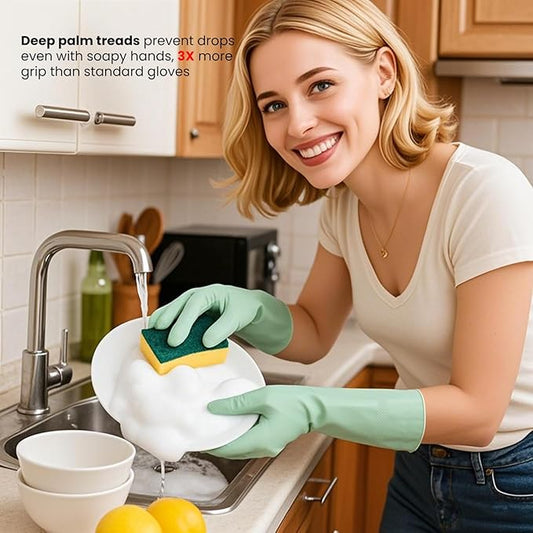 Rubber Dishwashing Gloves for Kitchen 4 Pairs Cleaning Household Dish Washing Reusable & Waterproof Latex Glove(Large)