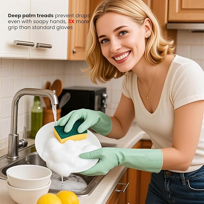 Rubber Dishwashing Gloves for Kitchen 4 Pairs Cleaning Household Dish Washing Reusable & Waterproof Latex Glove(Small)