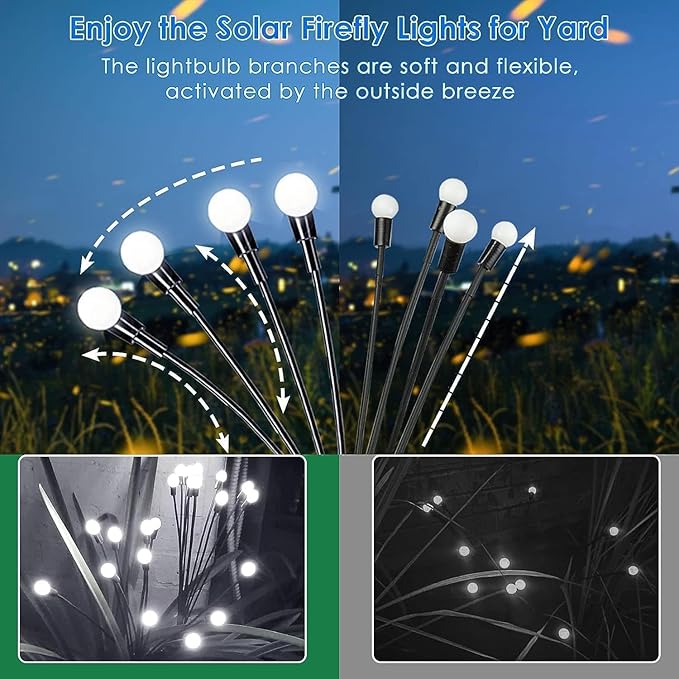 OZS 10 Pack Total 80 LED Solar Garden Lights Fairy Outdoor - Solar Firefly Lights Outdoor, Sway by Wind, Waterproof for Garden Patio Pathway Fairy Decoration (Cool White)