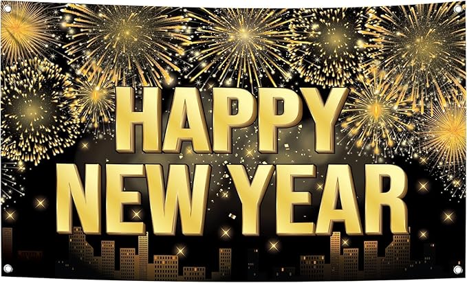 KatchOn, XtraLarge Happy New Year Banner - 72x44 Inch | Banner for New Year Party Night | New Years Eve Backdrop for NYE Decorations 2026 | New Years Decorations 2026, NYE Party Supplies 2026