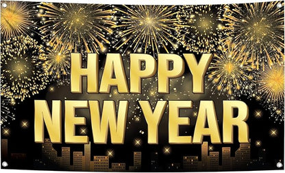 KatchOn, XtraLarge Happy New Year Banner - 72x44 Inch | Banner for New Year Party Night | New Years Eve Backdrop for NYE Decorations 2026 | New Years Decorations 2026, NYE Party Supplies 2026