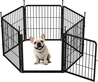 SunsGrove Dog Playpen Outdoor, Heavy Duty 24 Inch 6 Panels with Wider Door for Small and Puppy Dogs, Free and Safe Play Dog Fence Indoor, Black