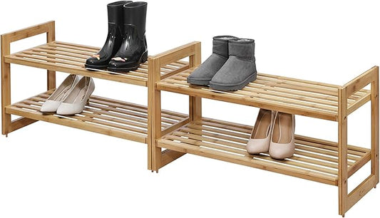 TRINITY BASICS EcoStorage 2-Tier Bamboo Stackable Shoe Rack, Pack of 2