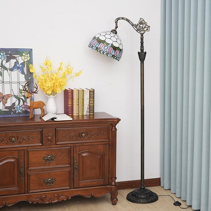 Tiffany Floor Lamp Pink Tulip Stained Glass Gooseneck Floor Light 63 inches Handcrafted Tiffany Style Standing Lamp with Angle Adjustable Lampshade for Reading Working Home Decoration