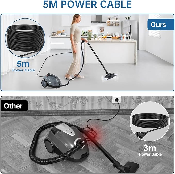Steam Cleaner, Powerful Heavy Duty Canister Steamer with 34 Accessories, Steam Mop with 16.4 Ft Extra-Long Power Cord for Home Floor Cleaning, Grout, Upholstery, Car Detailing