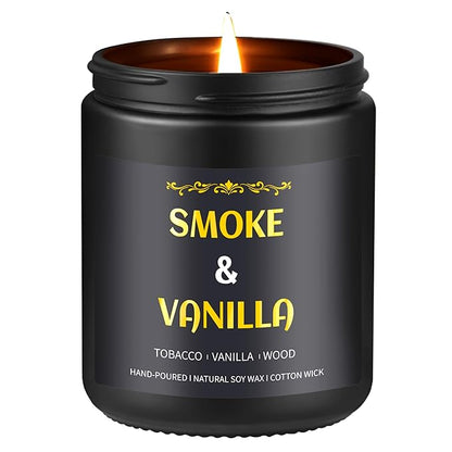 Smoke & Vanilla Candle, 7 oz Scented Candle for Men, Soy Candles for Home Scented, Masculine Jar Candle for Him, 50 Hours Burning Time Mens Candle Gift for Boyfriend, Father, Birthday Present Giving