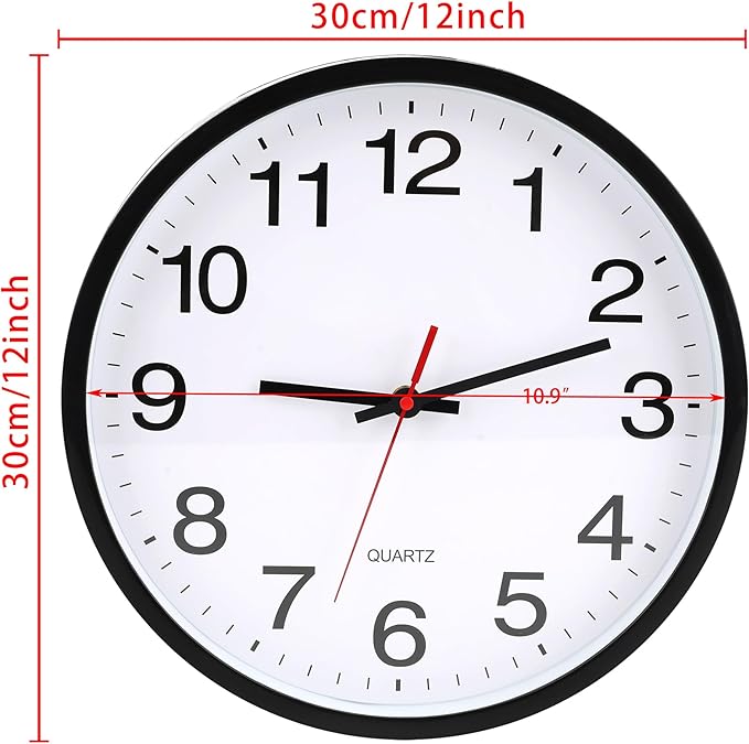 OceeK 12 Inch Wall Clock, Modern Wall Clocks Battery Operated, Silent Non-Ticking Analog Classic Clock Decorative,Black
