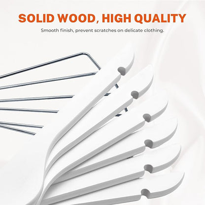 HOUSE DAY Wooden Hangers with Clips 24 Pack, Wood Clothes Hangers Smooth Finish Wooden Hanger Premium Wood Hanger for Clothes Suit, White
