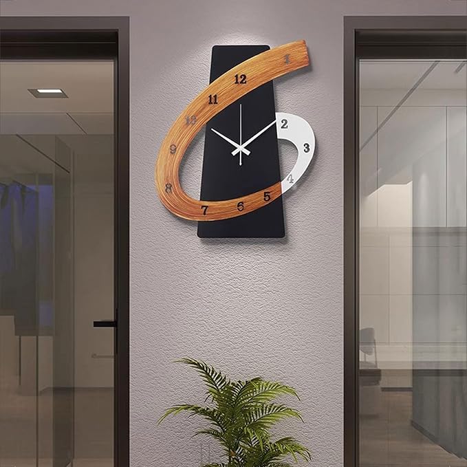 Modern Large Decorative Wall Clock，17 inch Black Silent Non-Ticking Nordic Metal Wall Clocks for Living Room Home Kitchen Bedroom Cafes Office Staircase，Arabic Numerals Quartz Clock(35x44cm)