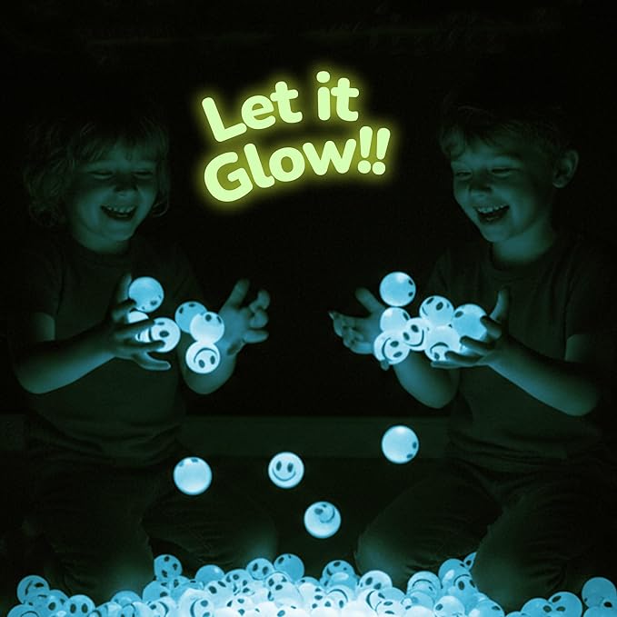 ArtCreativity Glow in the Dark Light Blue Smiley Face Bouncing Balls - Bulk Pack of 36 - 1 Inch High Bounce Bouncy Balls for Kids, Glowing Party Favors and Goodie Bag Fillers for Boys and Girls