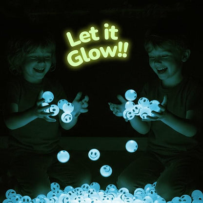 ArtCreativity Glow in the Dark Light Blue Smiley Face Bouncing Balls - Bulk Pack of 36 - 1 Inch High Bounce Bouncy Balls for Kids, Glowing Party Favors and Goodie Bag Fillers for Boys and Girls