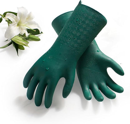 Vgo... 1 Pair Household Cleaning Gloves Infused with Rresh Rich Aromas, Lined Dishwashing Gloves,Long Sleeves Kitchen Gloves, Bathroom Cleaning, Gardening, Pet Care(Dark Green,L,TP1117)