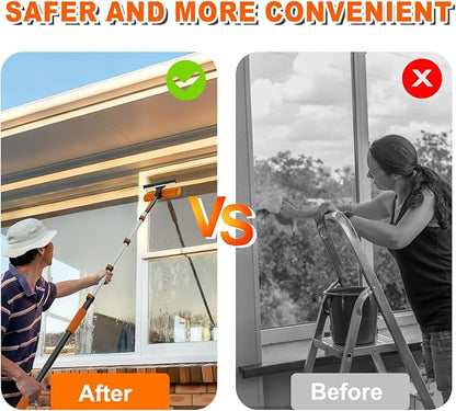 20FT Reach Window Squeegee with Extension Pole, 2-in-1 Professional Window Washing Kit for Home, Indoor Outdoor Squeegee with Rotatable Head for High Windows
