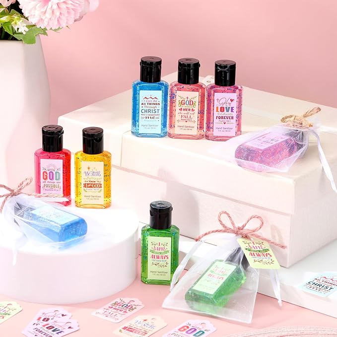 Frienda 24 Sets Bible Verse Hand Sanitizer Bulk Gift Set Christian Mini Travel Size Hand Sanitizers Small Religious Church Favors for Homeless Nurse Teacher Coworker Christmas Appreciation Gifts