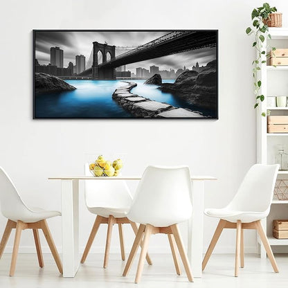 HKDGOKA Large Framed Canvas Wall Art - Black and White Brooklyn Bridge Abstract City Landscape Architecture Pictures Paintings for Living Room Office Bedroom Modern Artwork Home Decor 24x48